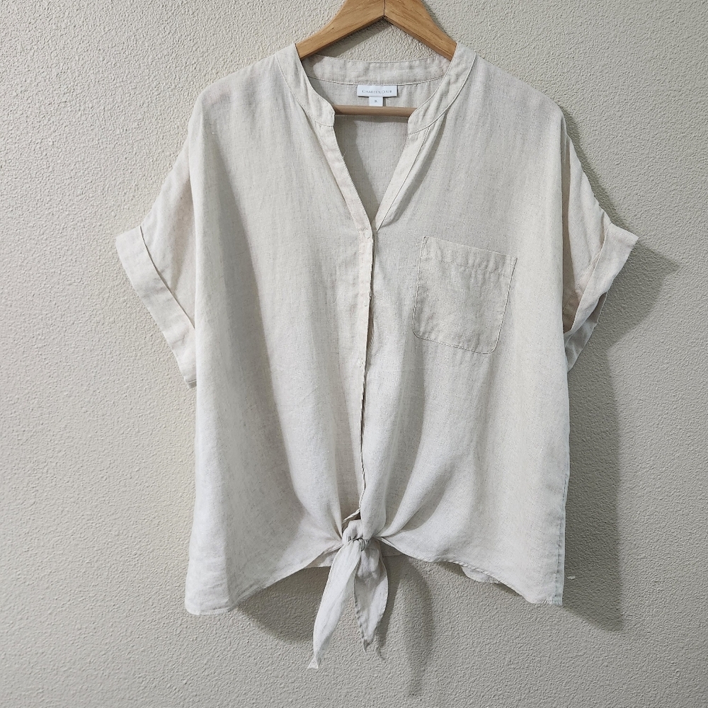 Charter Club Tie-Front 100% Linen Blouse